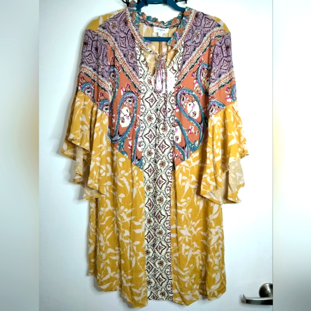 Umgee USA (Size M) Multicolor Floral Flutter SS Boho Above Knee Dress (NEW-NWT) - Picture 1 of 13